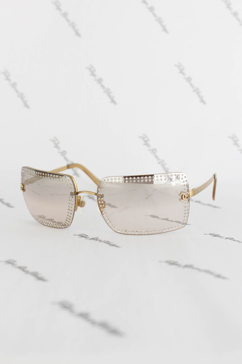 Chanel Light Brown Rhinestone Rimless Sunglasses