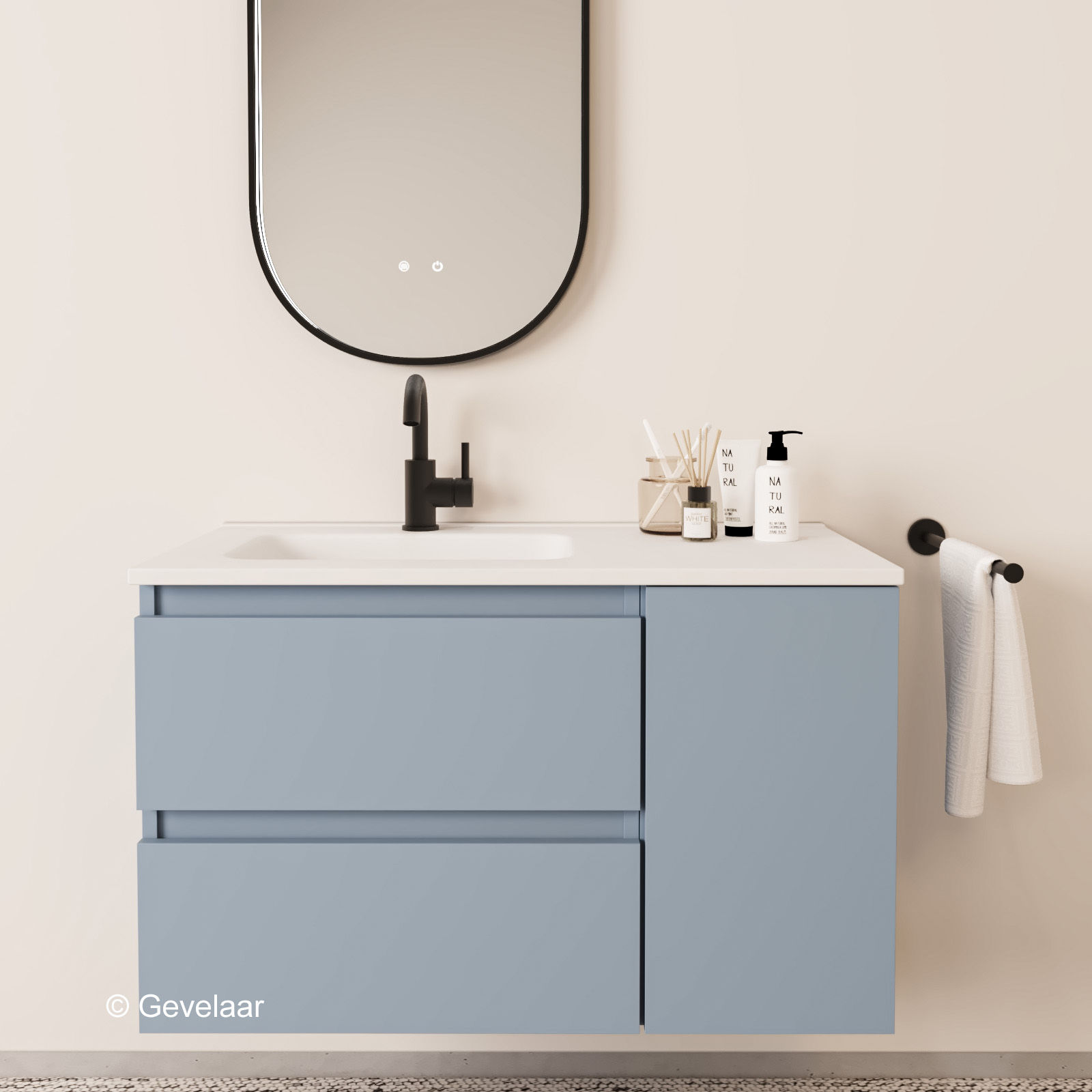Tanaro Cliff badmeubel mist blauw 90cm wastafel mat wit links