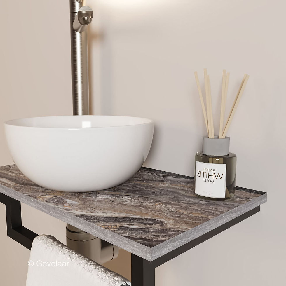 Thumbnail: Tanaro Marqstone fonteinset venice brown kraan RVS kom wit houder R