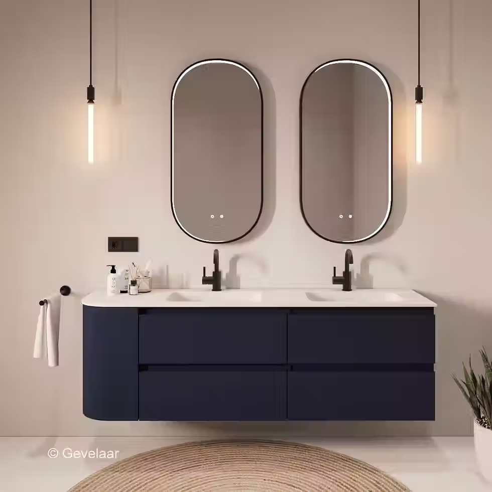 Thumbnail: Tanaro SoXeL badmeubel intens blauw dubbele wastafel mat wit 170cm