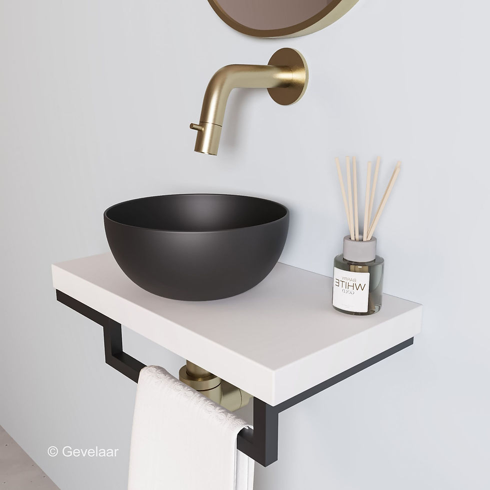 Thumbnail: Proline TOP mat wit fonteinset kraan geb goud kom 20cm mat zwart houder R