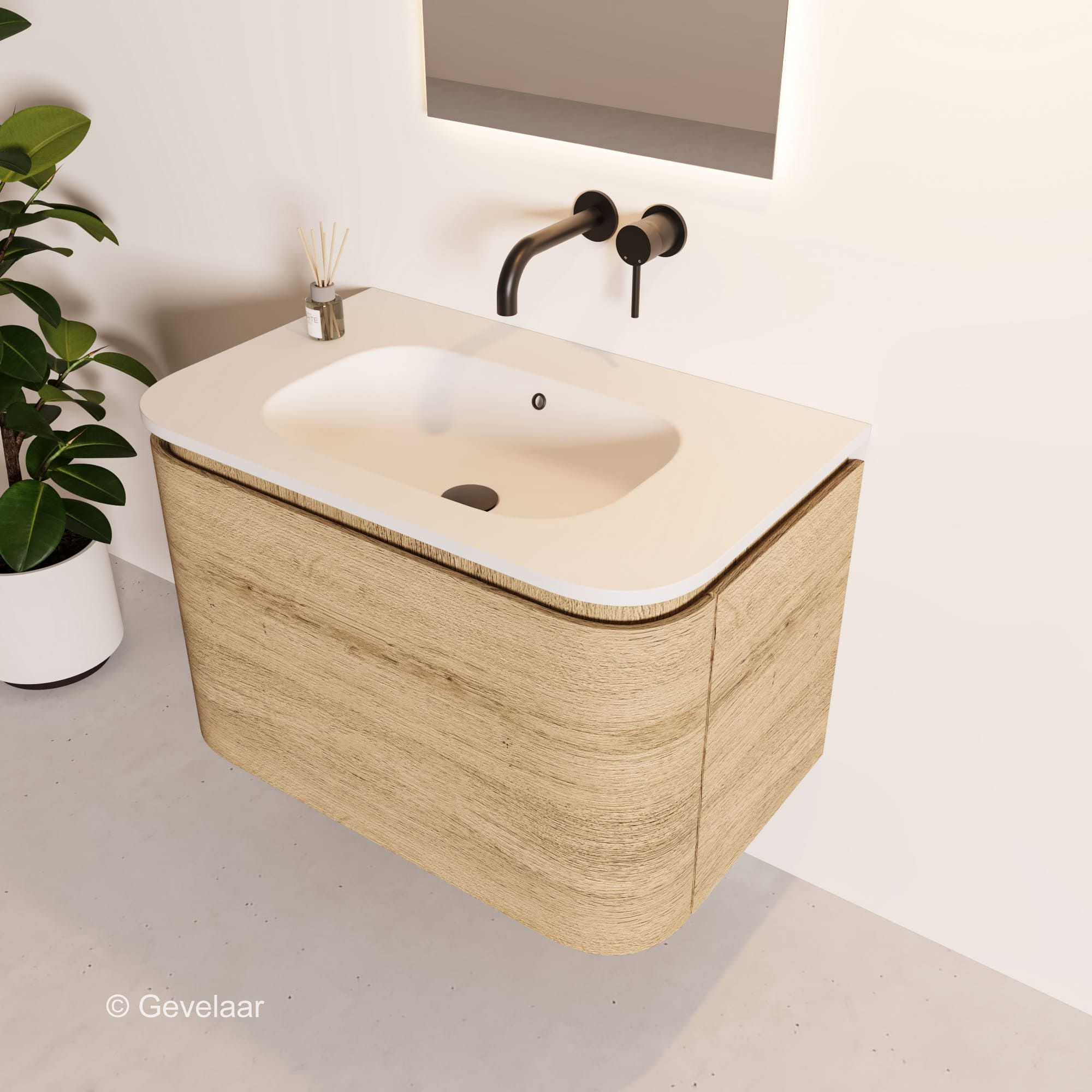 Tanaro Lash badmeubel 80cm 2 laden warm eiken wastafel mat wit 0 kraangat