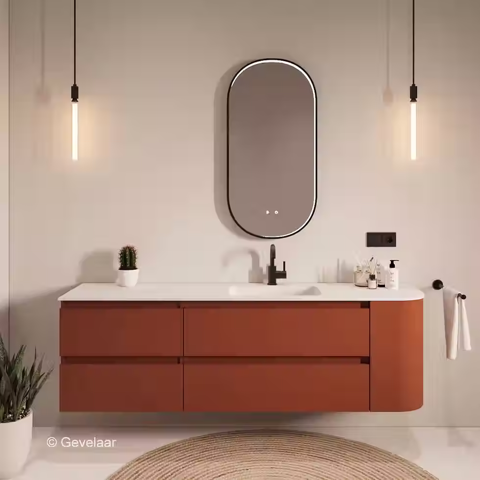 SoXeL badmeubel terra afgeronde hoek wastafel mat wit rechts 180cm
