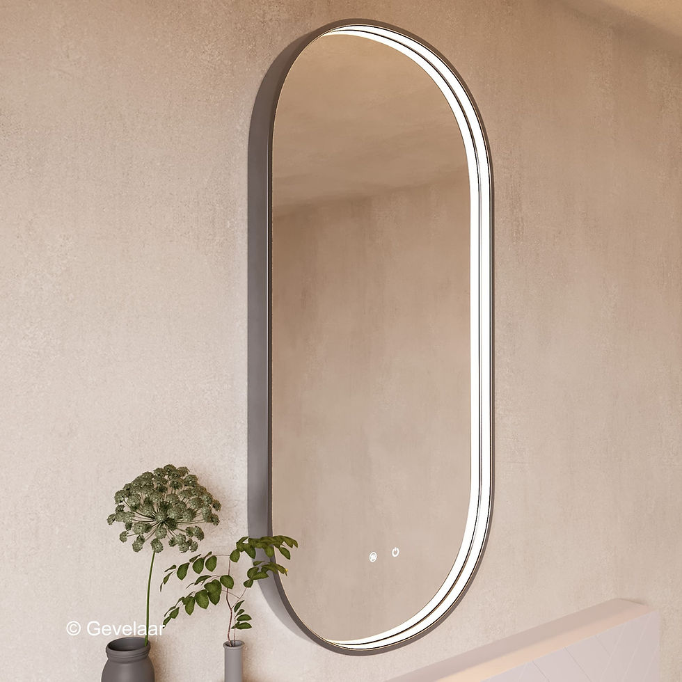 Thumbnail: Tanaro Convex ovale spiegel 50x100 cm - directe dimbare verlichting - gunmetal