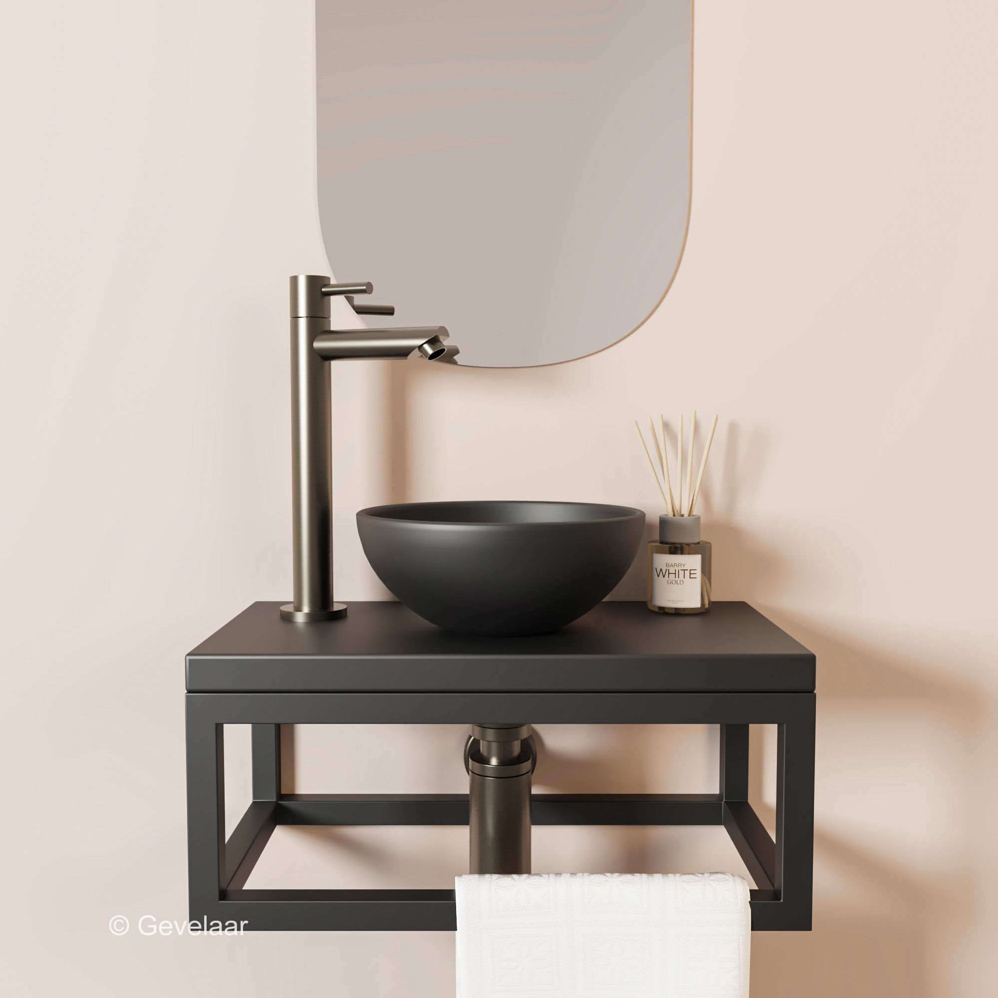 Tanaro Esmay fonteinset waskom mat zwart plank mat zwart - kraanset gunmetal