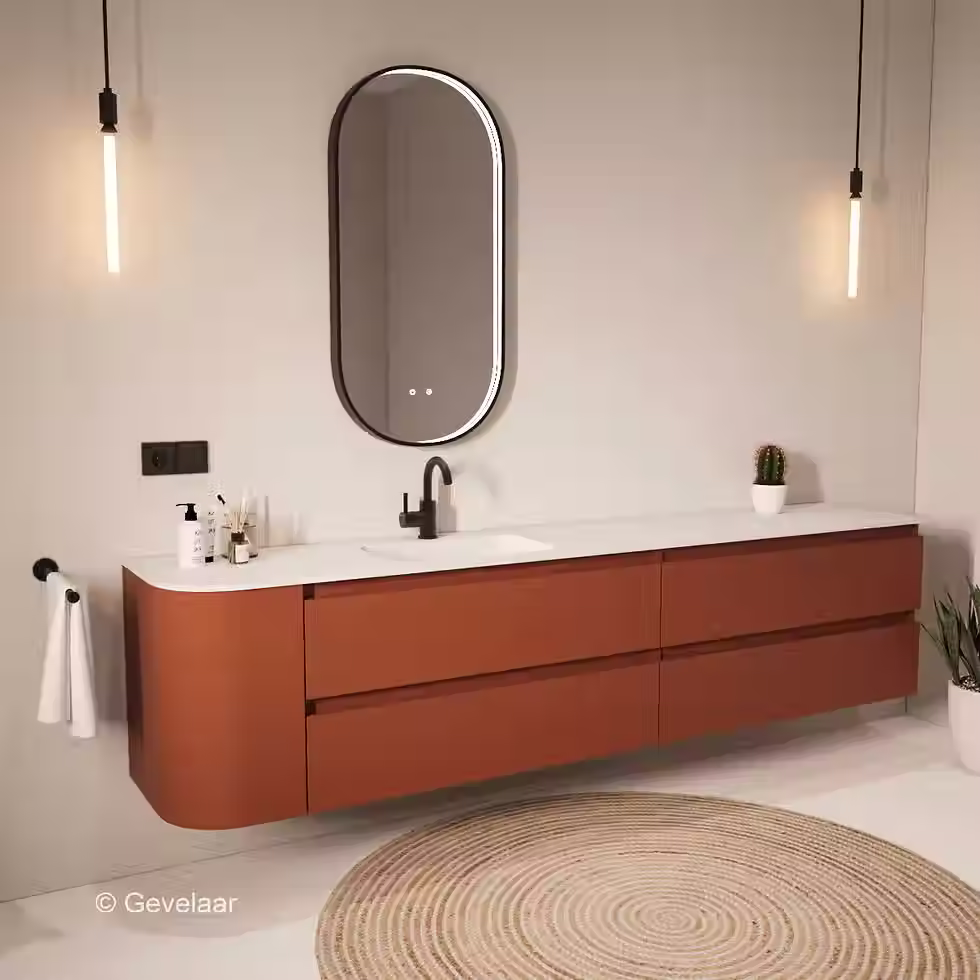 Thumbnail: Tanaro SoXeL badmeubel Terra afgeronde hoek wastafel mat wit 230cm