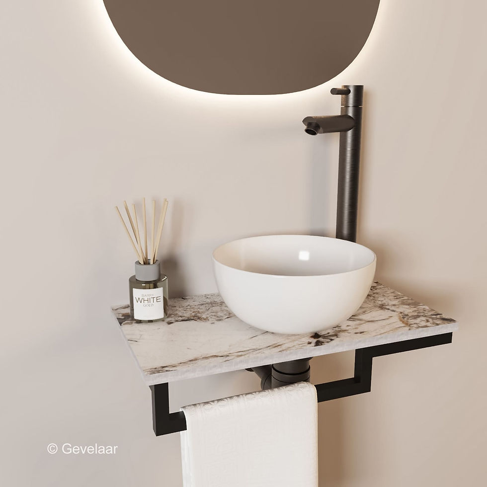 Thumbnail: Tanaro Marqstone fonteinset island glossy kraan gunmetal kom wit houder L
