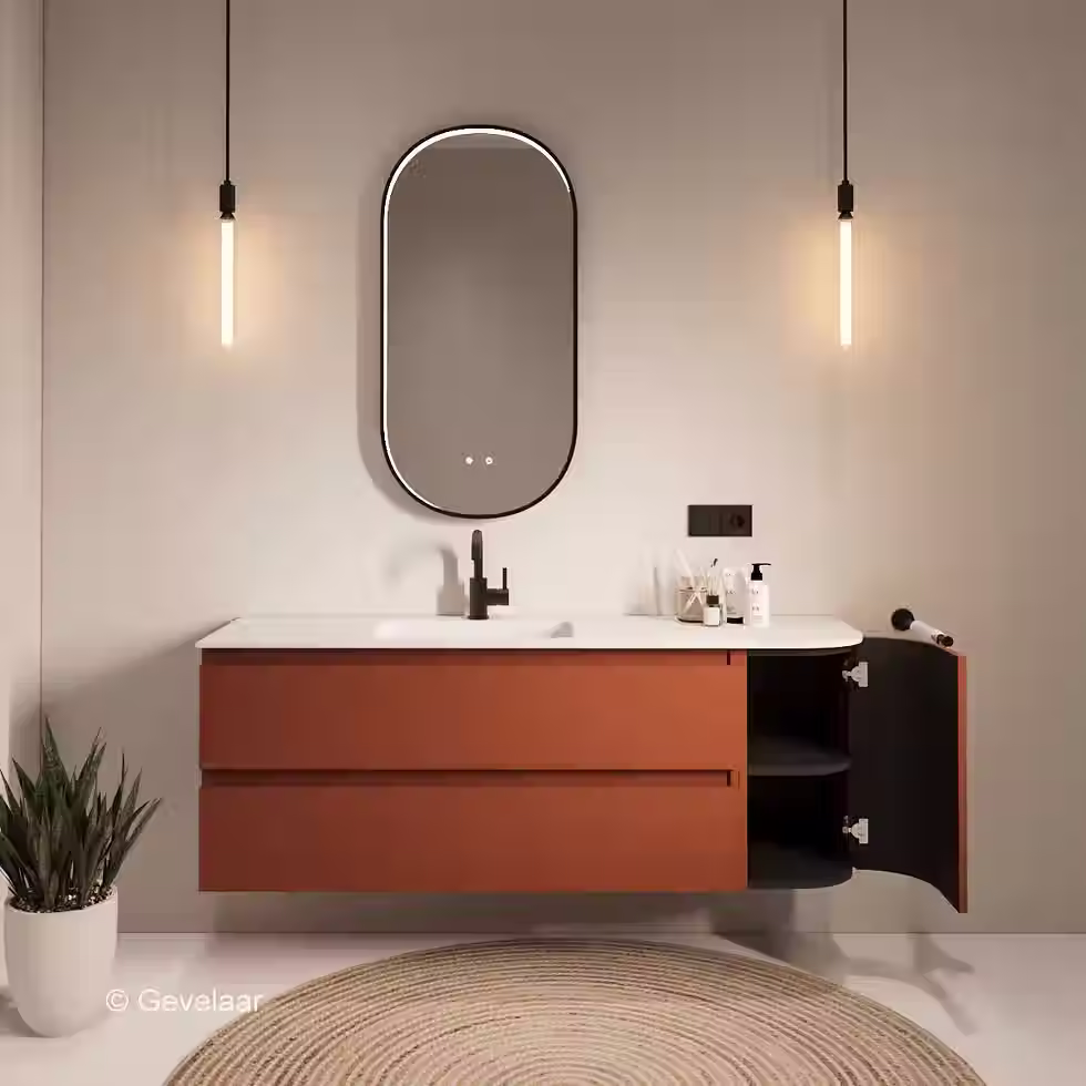 SoXeL badmeubel Terra afgeronde hoek wastafel mat wit rechts 150cm
