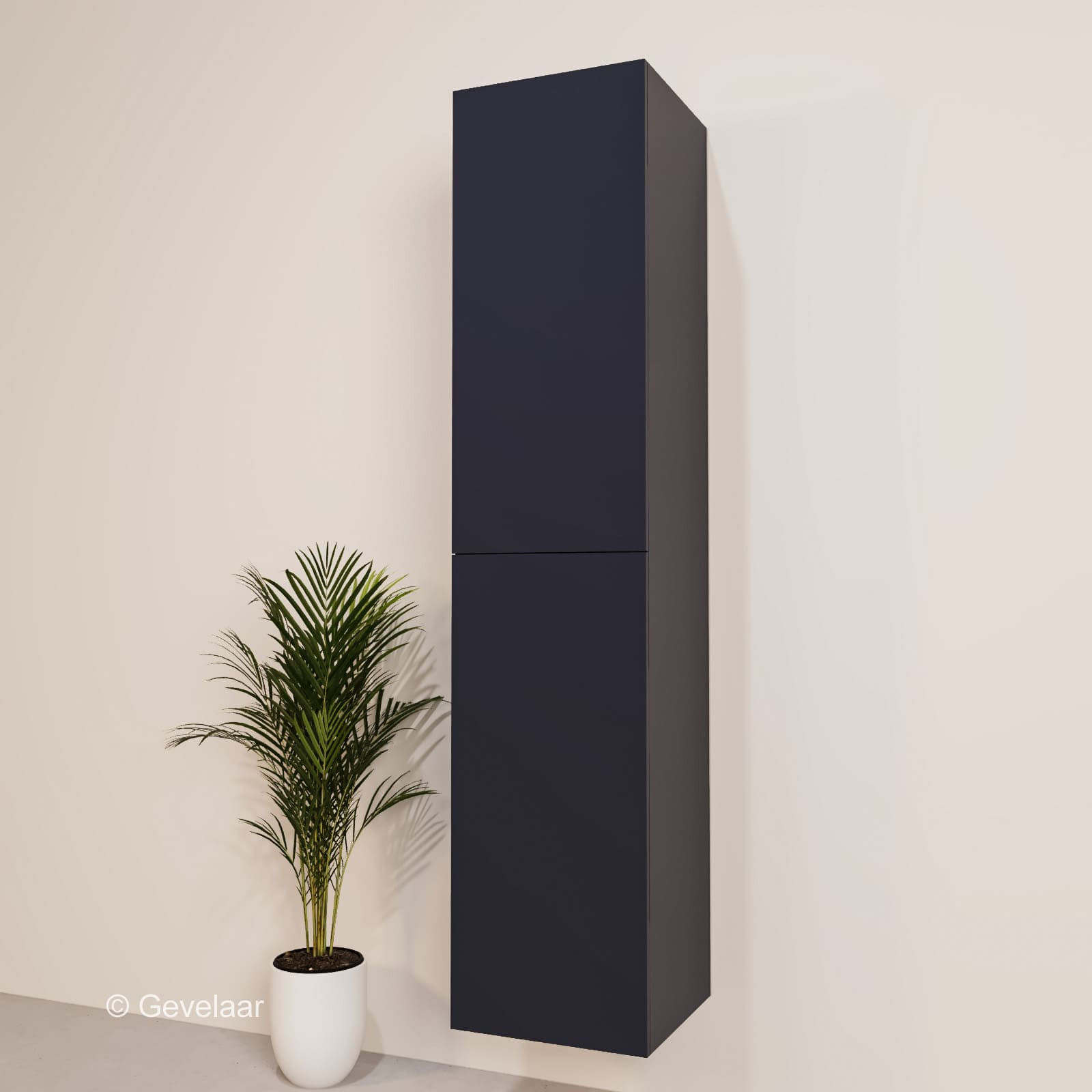 Zwevend badkamerkastje in intens blauw, strak greeploos design, compact formaat, extra opbergruimte 160 cm