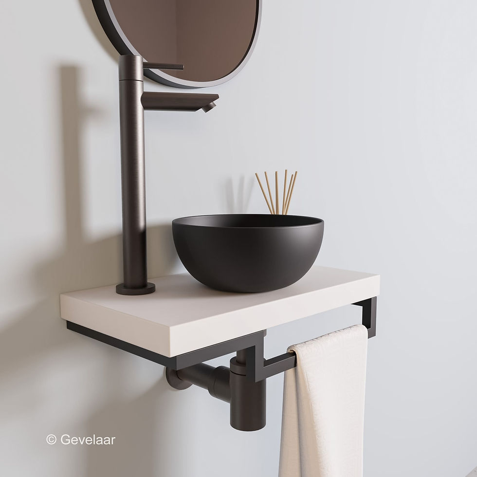 Thumbnail: Proline TOP mat wit fonteinset kraan recht gunmetal kom 20cm mat zwart houder R