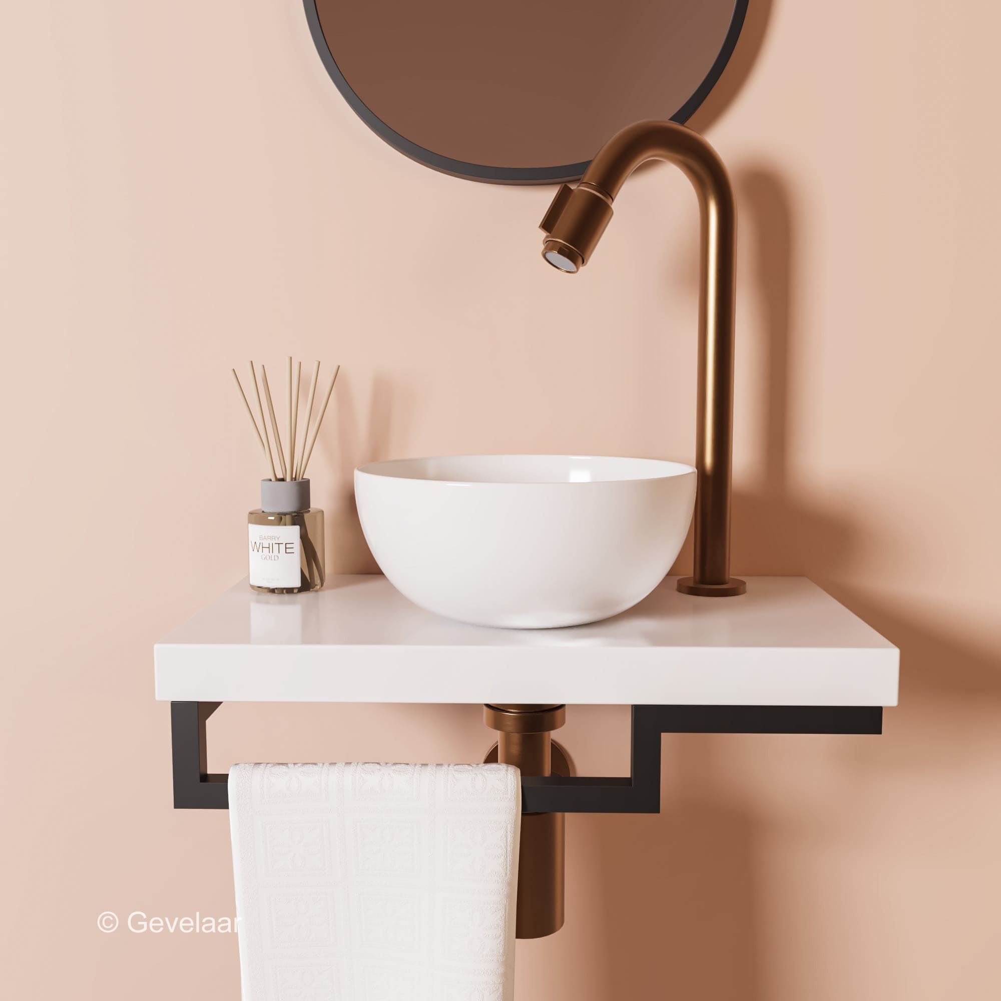 Proline TOP glans wit fonteinset kraan bo koper kom 20cm glans wit houder L