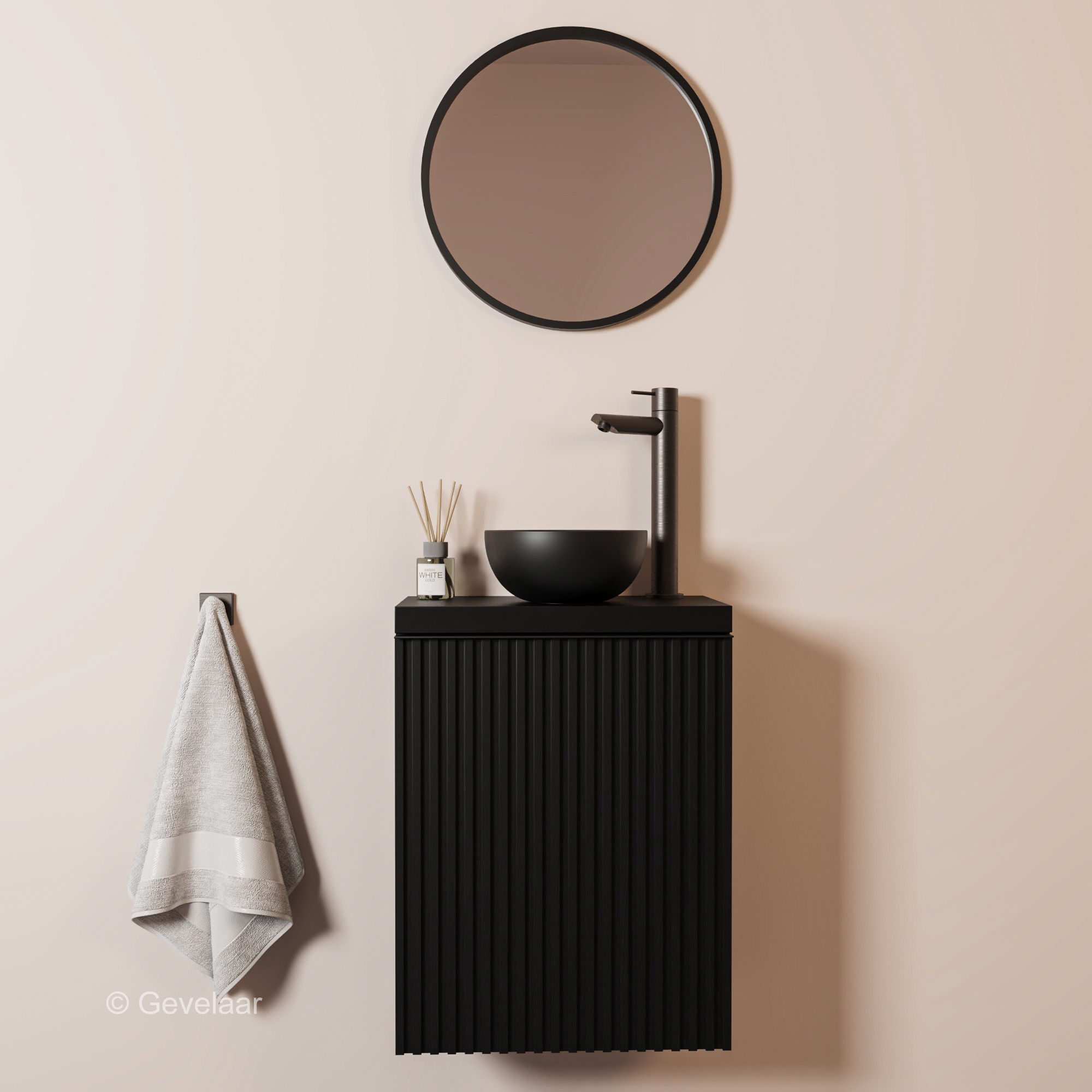 Tanaro Freshnook fonteinset kastje zwart kraan gunmetal waskom mat zwart