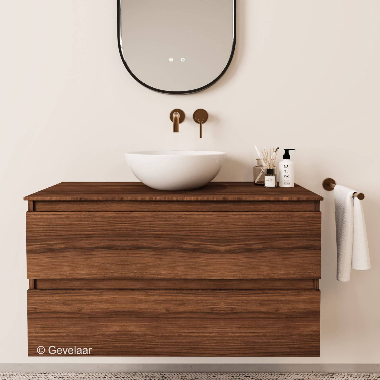 Tanaro Sobia badmeubel noten afdekblad noten 100cm 2 laden