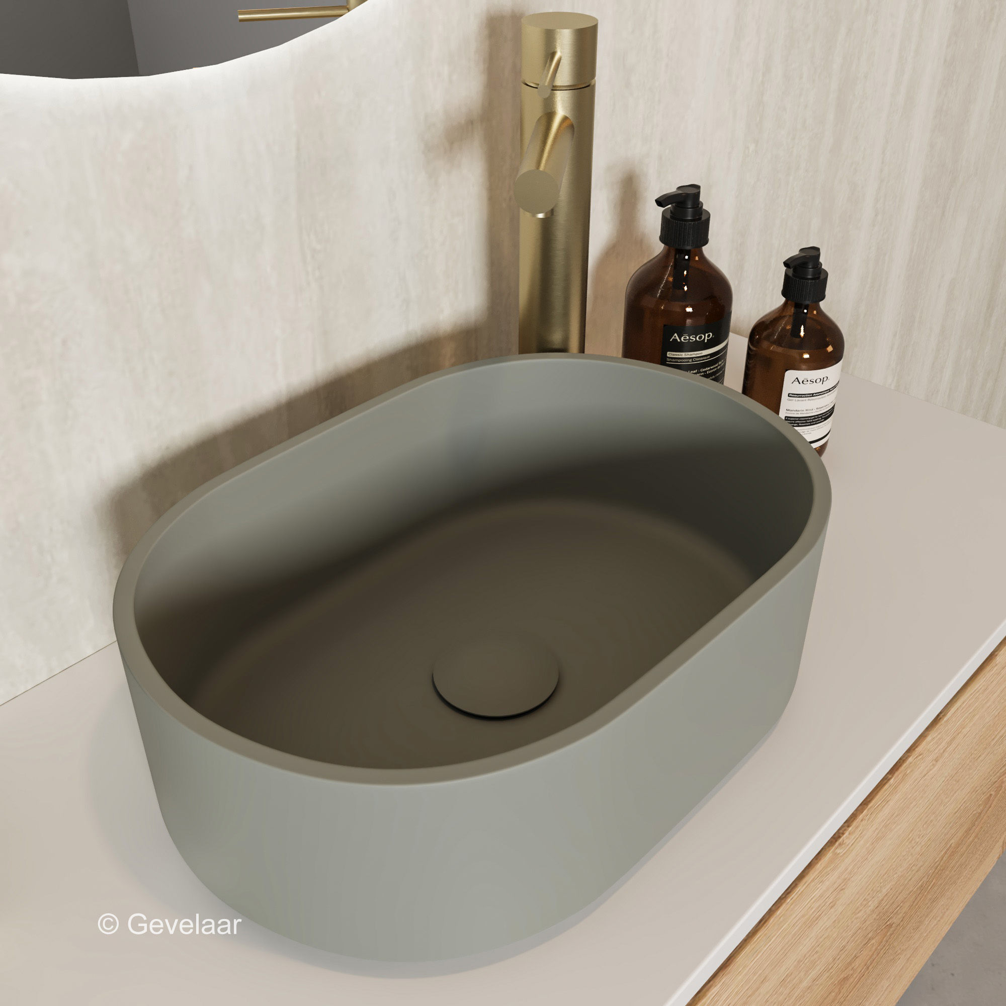 Arcqua Case opbouw waskom cast marble ovaal 40*28 mat klei