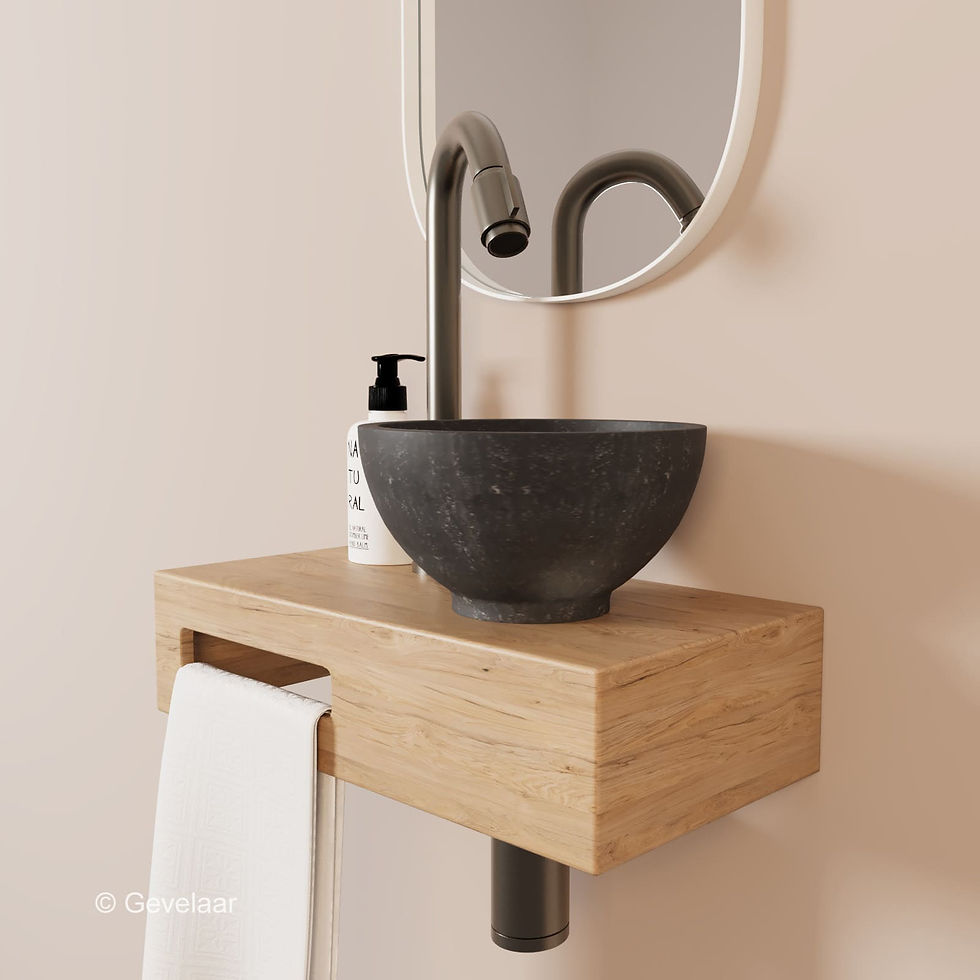 Thumbnail: Tanaro Arche fonteinset eiken kraanset gunmetal waskom 20cm hardsteen rechts