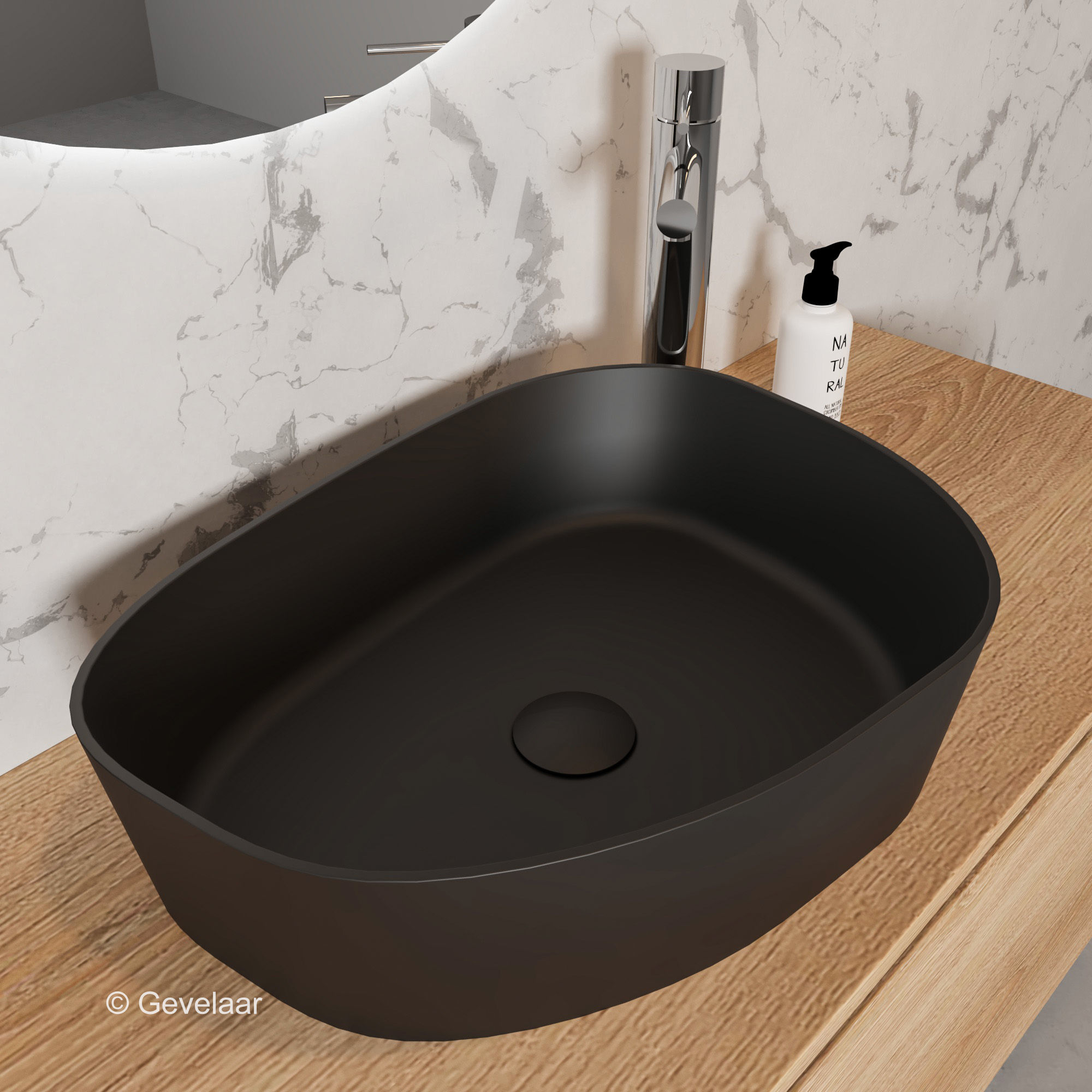 Arcqua Rocker opbouw waskom cast marble organisch 50*37 mat zwart rechts