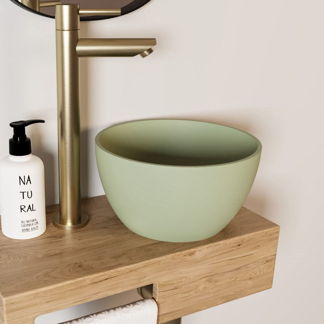 Arcqua Olivia opbouw waskom rond mat pastel groen 22cm