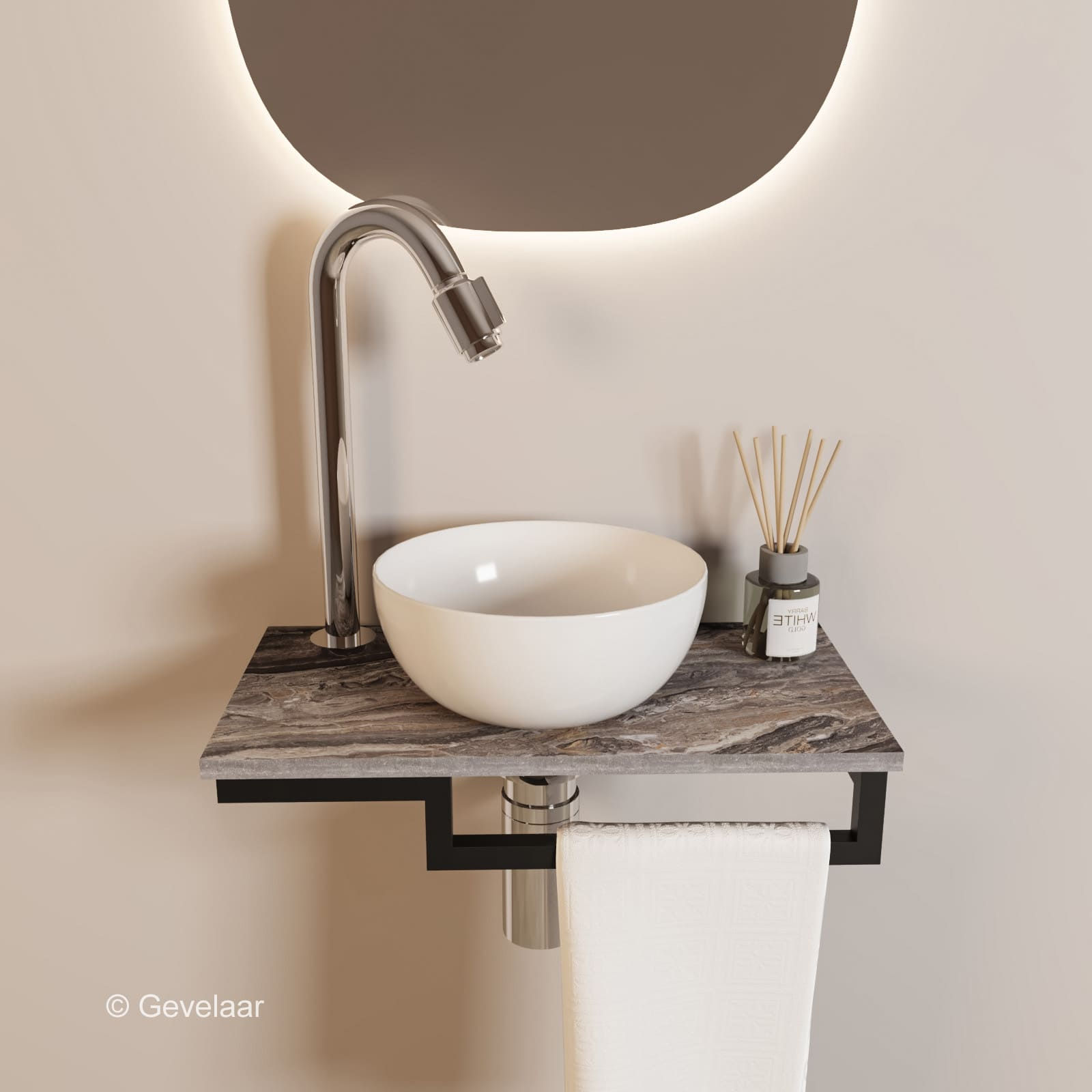 Tanaro Marqstone fonteinset venice brown kraan bo chroom kom wit houder R
