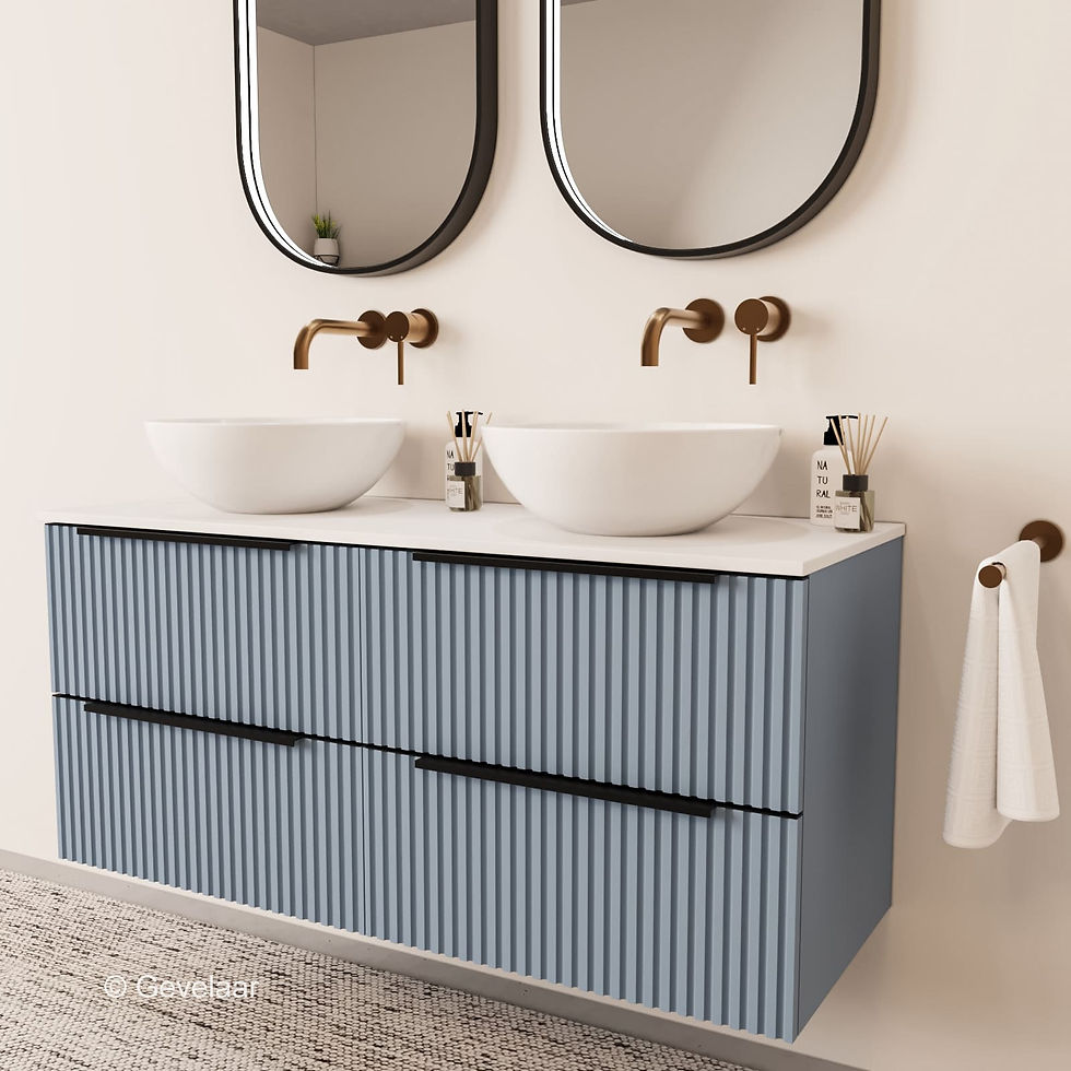 Thumbnail: Tanaro Sobia Rib badmeubel mist blauw afdekblad mat wit 120cm 4 laden