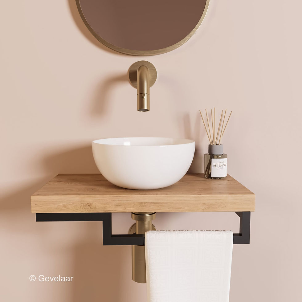 Proline TOP Ideal Oak fonteinset kraan geb goud kom 20cm glans wit houder R