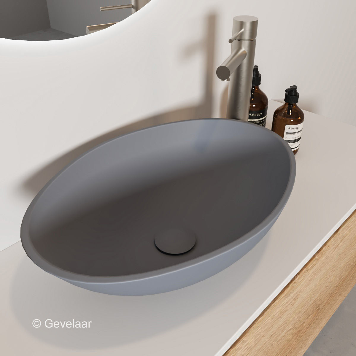 Arcqua Prince opbouw waskom cast marble ovaal 49*34 mat beton