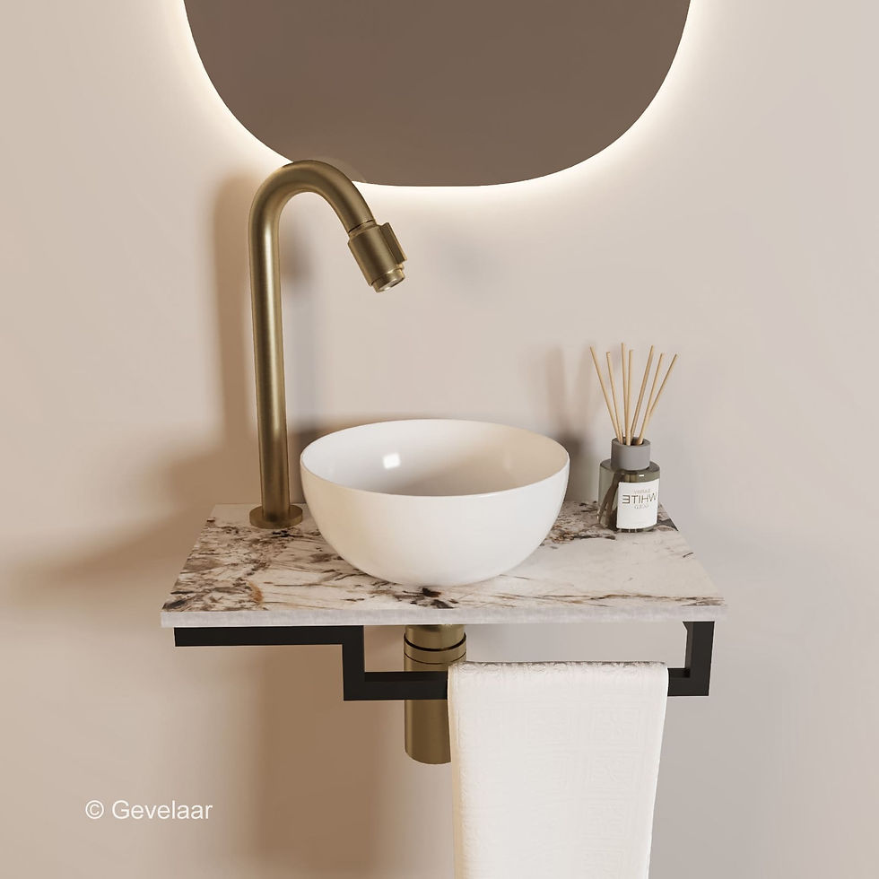 Thumbnail: Tanaro Marqstone fonteinset island glossy kraan bo geb goud kom wit houder R