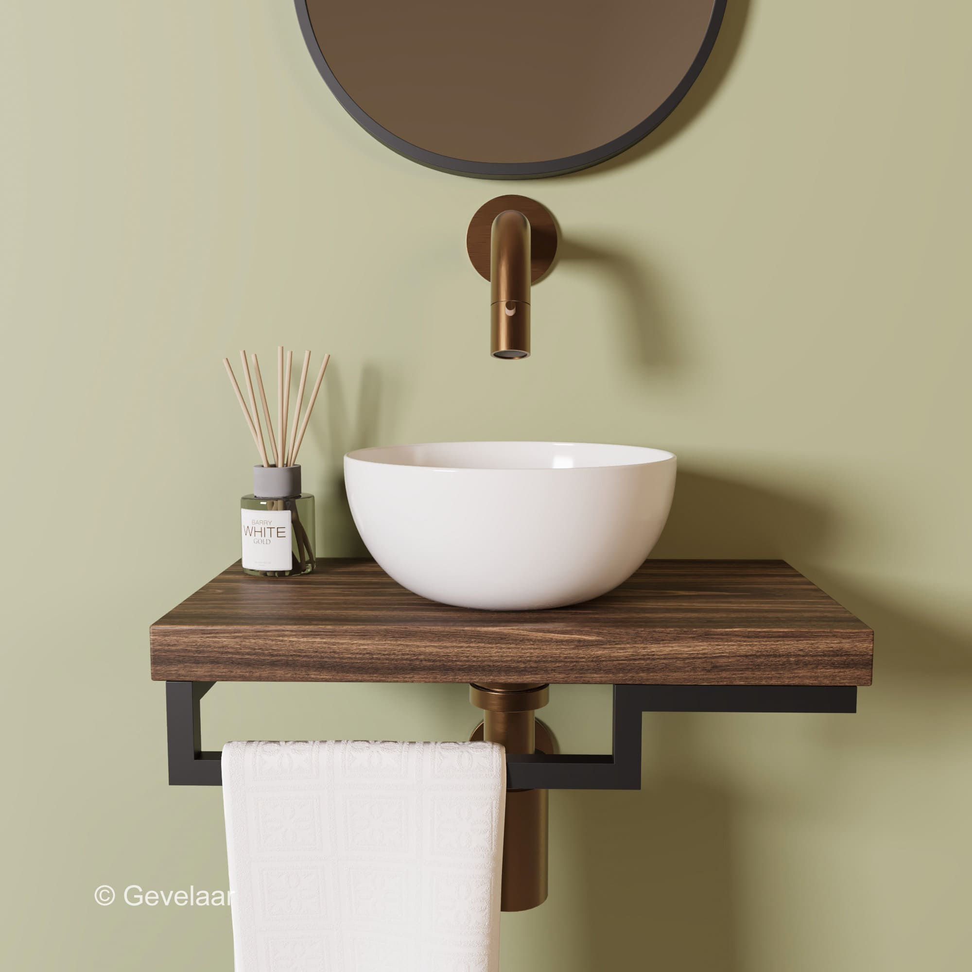 Proline TOP Cabana fonteinset inb kraan brons koper kom 20cm glans wit houder L