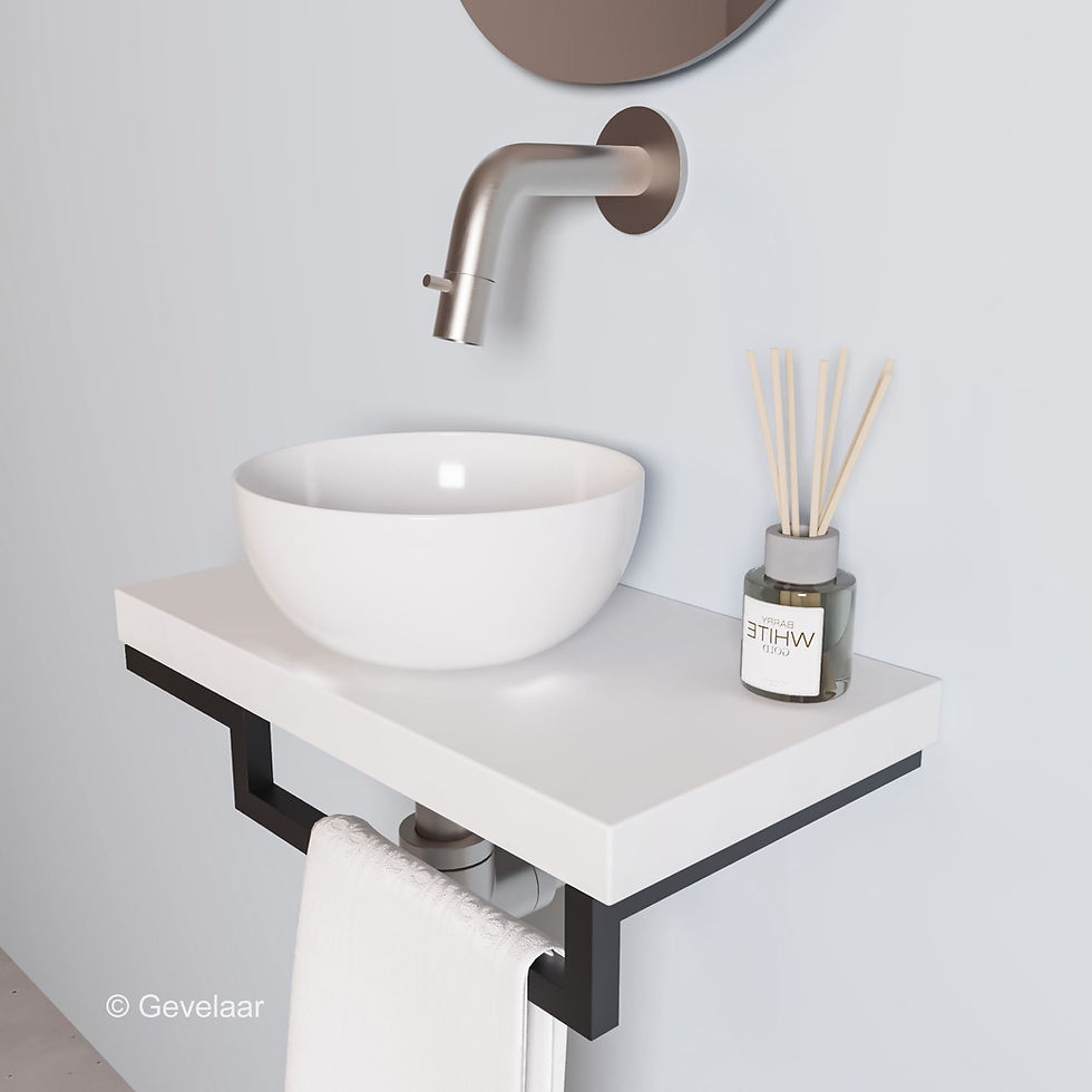 Thumbnail: Proline TOP mat wit fonteinset inb kraan RVS kom 20cm glans wit houder R