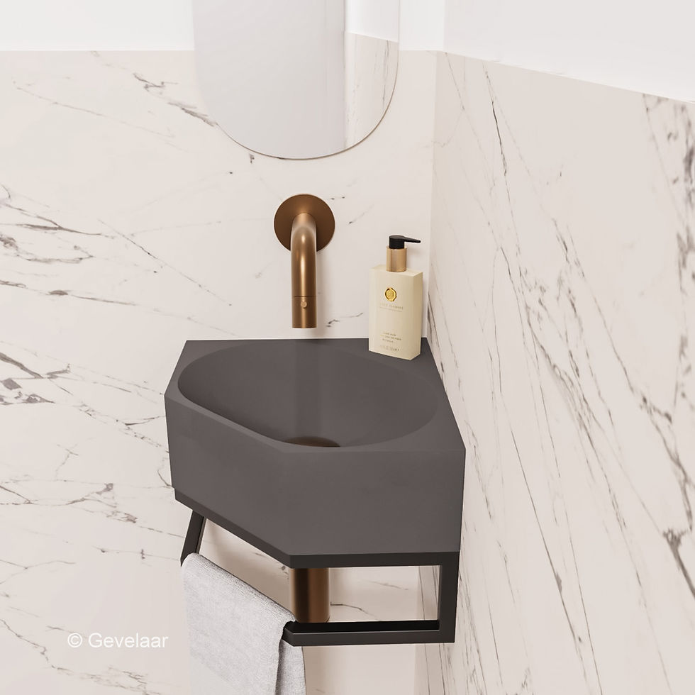 INK Matrix fonteinset wasbak quartz beton frame zwart - inbouw kraan brons-koper