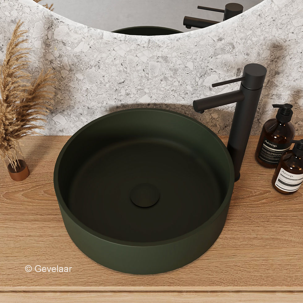 Thumbnail: Arcqua Case opbouw waskom cast marble rond 40 mat groen