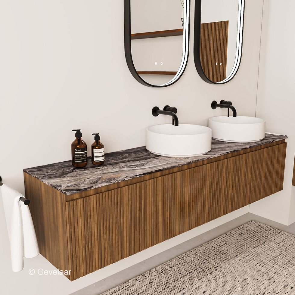 Thumbnail: Striato ribbel noten badmeubel 180cm - 3 laden 60cm-afdekblad Venice brown