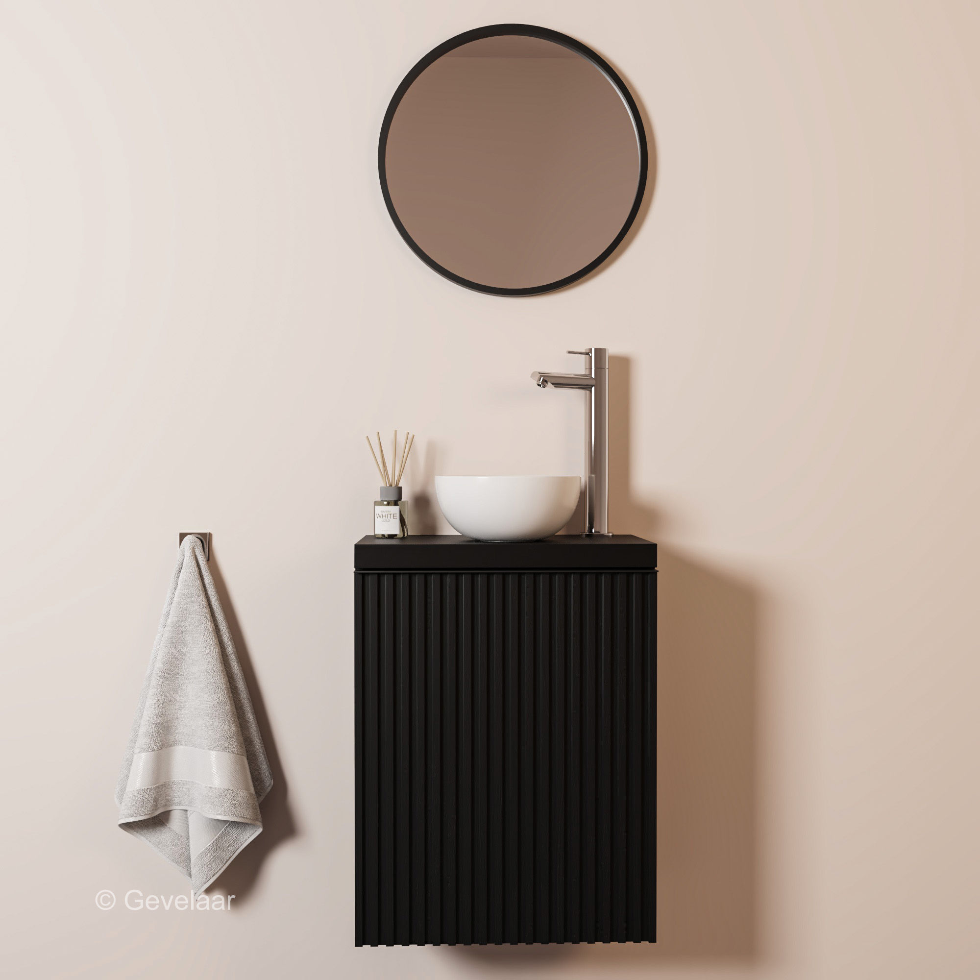 Tanaro Freshnook fonteinset kastje zwart kraan chroom waskom glans wit