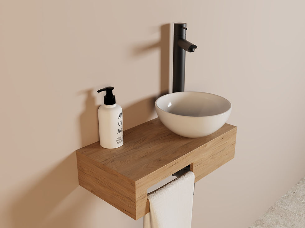 Tanaro Oasis toilet fontein hout met Waskom glans wit - rechts