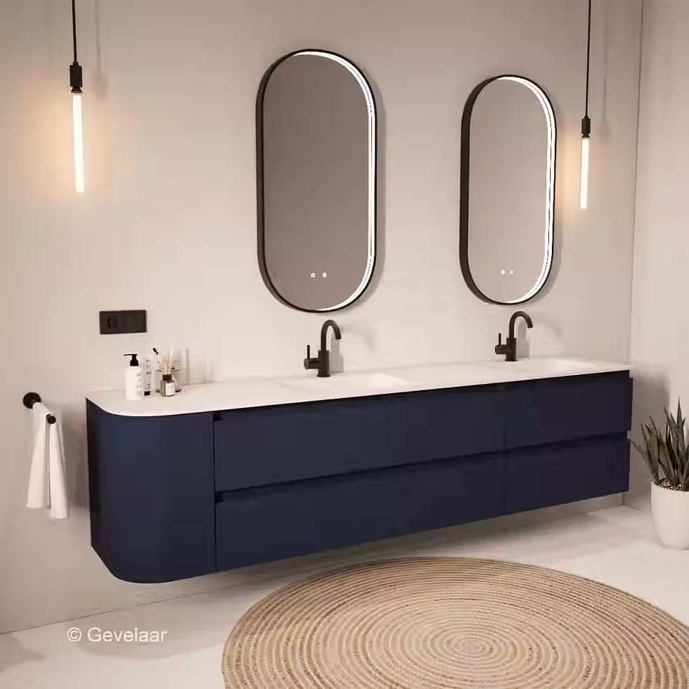 Thumbnail: Tanaro SoXeL badmeubel intens blauw dubbele wastafel mat wit 220cm
