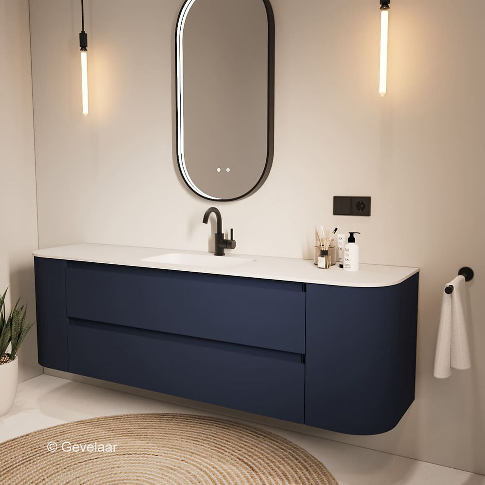 Thumbnail: Tanaro SoXel badmeubel van 180 cm in intens blauw met afgeronde hoeken en mat witte wastafel