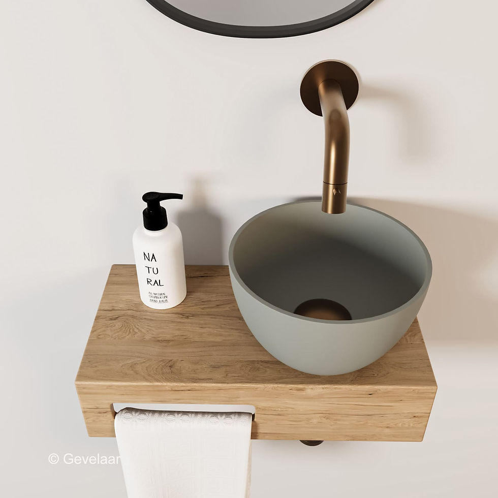 Arcqua Olivia fonteinset eikenhout waskom mat klei rechts inb kraan brons koper