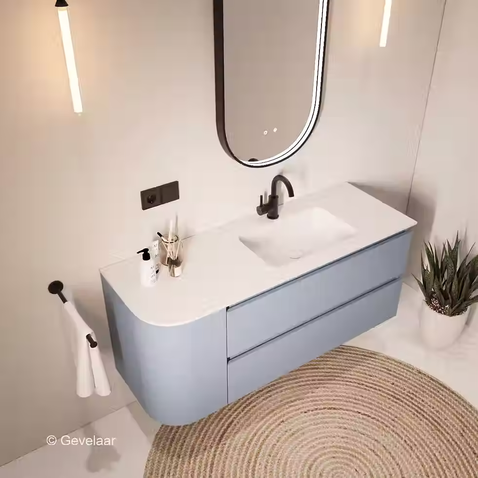 Thumbnail: Tanaro SoXeL badmeubel mis blauw afgeronde hoek wastafel mat wit 130cm