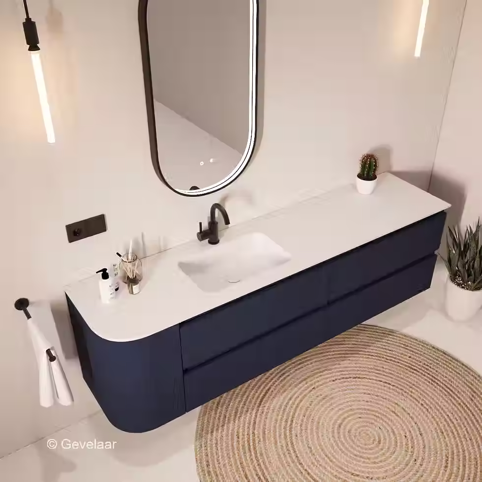 Thumbnail: Tanaro SoXeL badmeubel intens blauw afgeronde hoek wastafel mat wit 190cm