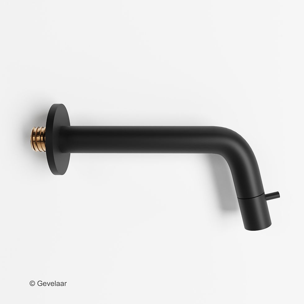 Thumbnail: Arcqua Olivia fonteinset eikenhout waskom truffel rechts inbouwkraan mat zwart