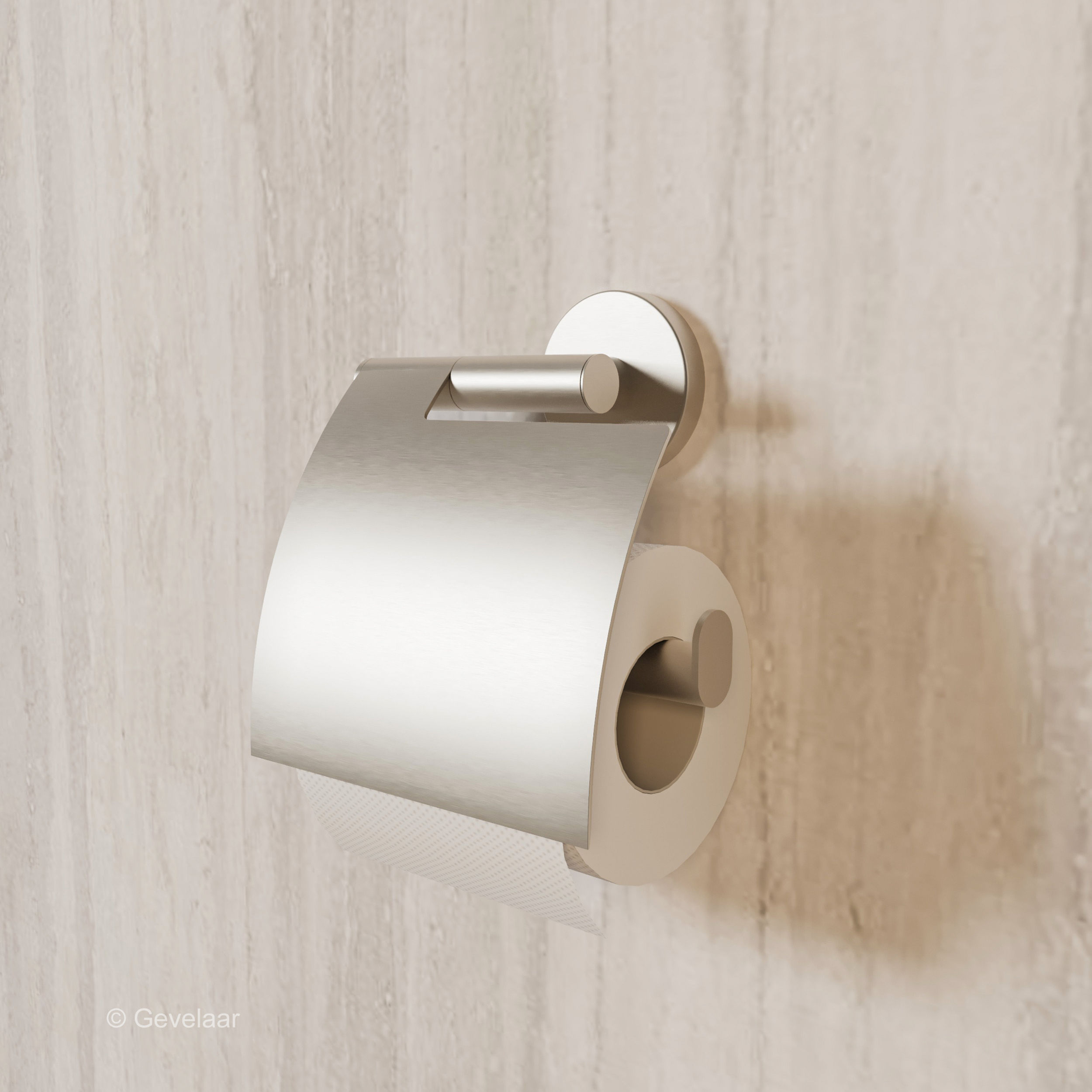 toiletrolhouder met klep rvs met een wc rol eraan