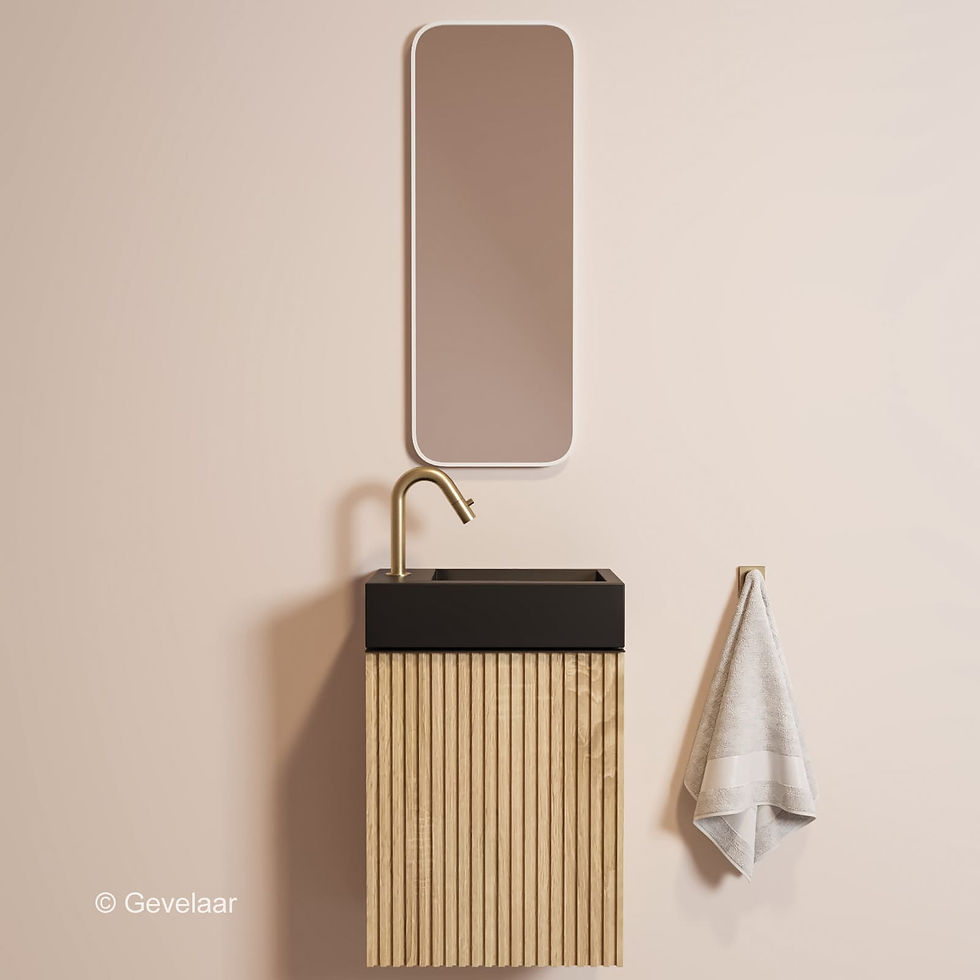 Tanaro Freshdip Fonteinset kast eiken wasbak zwart omkeerbaar kraan geb goud