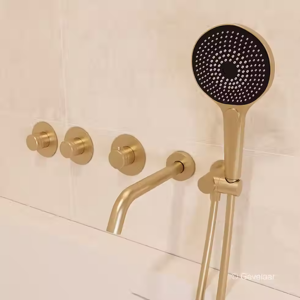 Zaphir thermostatische inbouw badkranenset geborsteld goud (PVD) - SET 1