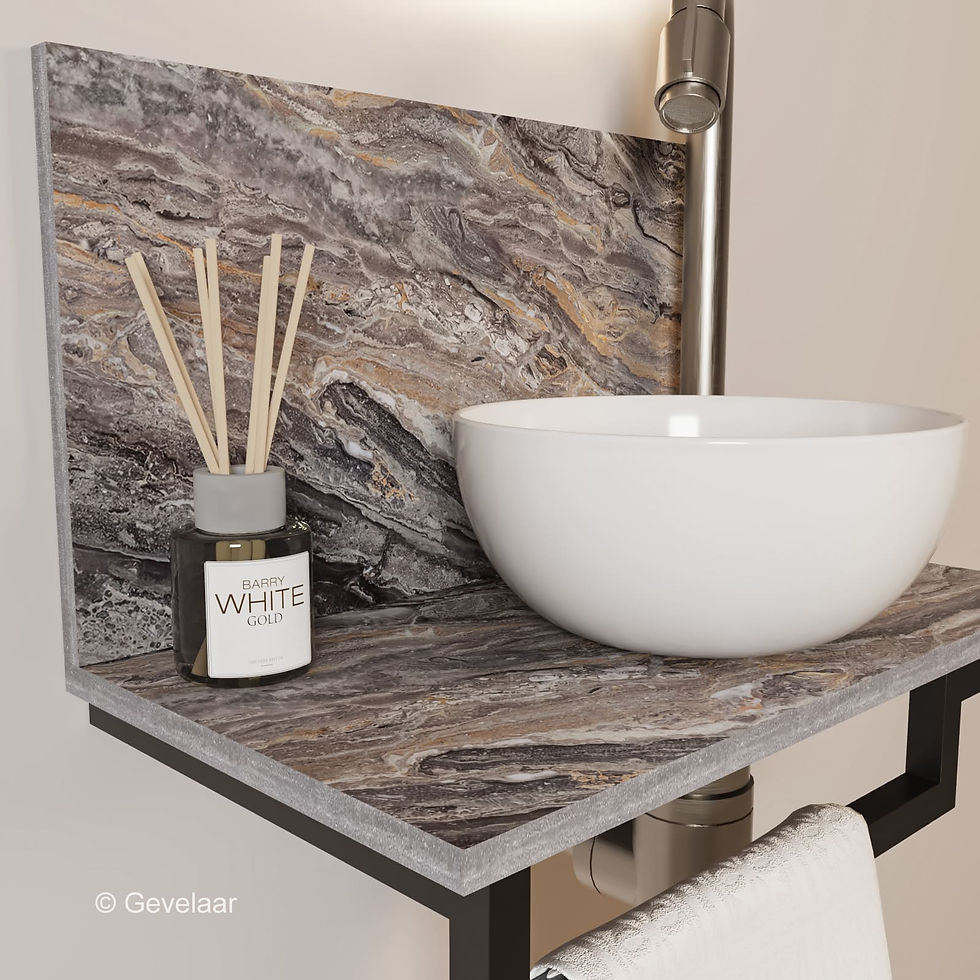 Thumbnail: Tanaro Marqstone fonteinset venice brown wand kraan bo RVS kom wit houder L