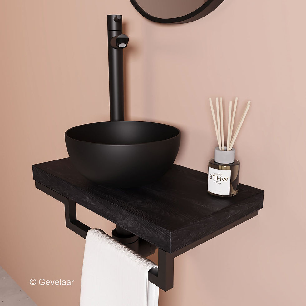 Thumbnail: Proline TOP Black oak fonteinset kraan recht zwart kom 20cm mat zwart houder R