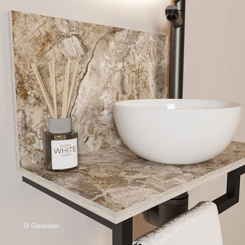 Thumbnail: Tanaro Marqstone fonteinset earth glossy wand kraan gunmetal kom wit houder L