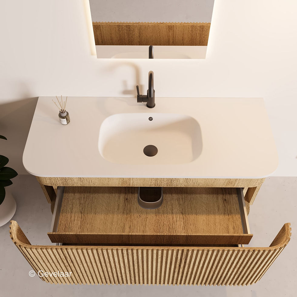 Thumbnail: Tanaro Lash rib badmeubel 120cm 2 laden ribbel eiken wastafel mat wit 1 kraangat