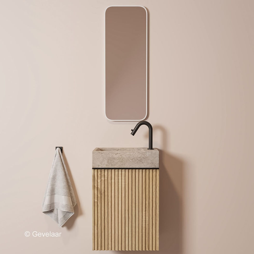 Tanaro Freshdream Fonteinset kast eiken wasbak travertin rechts kraan mat zwart