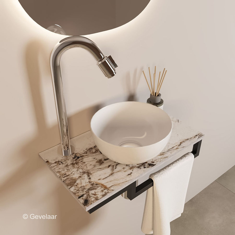 Thumbnail: Tanaro Marqstone fonteinset island glossy kraan bo chroom kom wit houder R