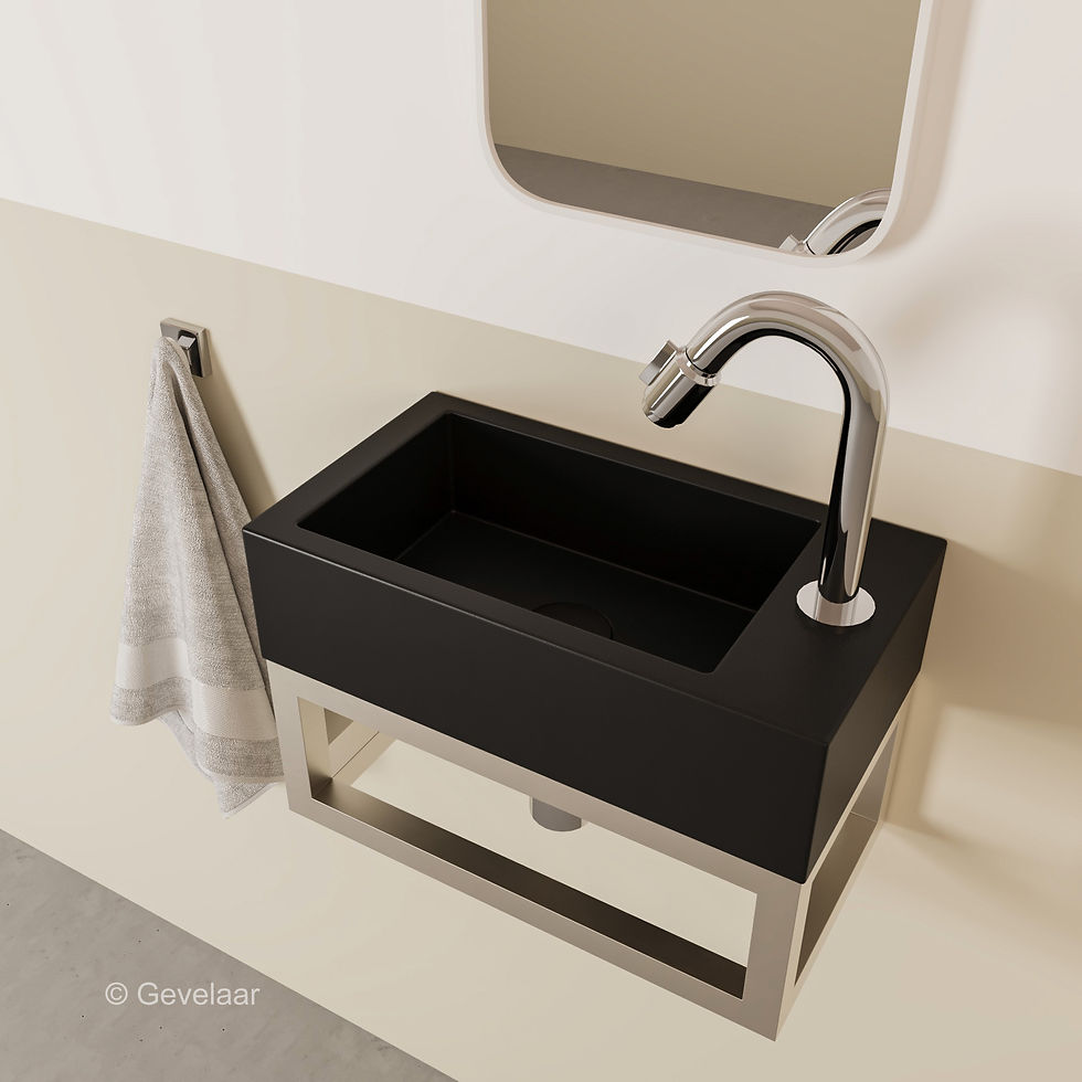 Wiesbaden Nick fonteinset 40x22 keramiek mat zwart rechts kraanset chroom