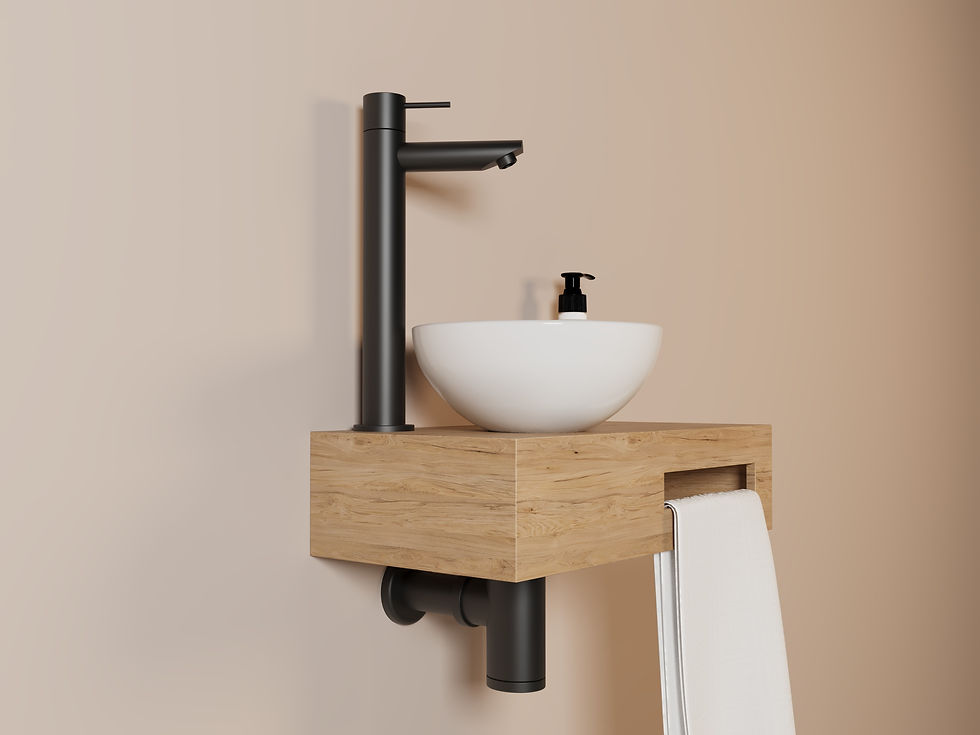 Thumbnail: Tanaro Oasis toilet fontein hout incl. Waskom glans wit - links